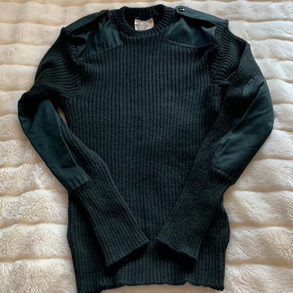 Vintage 80s 100% virgin wool green Combat crew neck sweater pullover unisex M - Picture 13 of 13